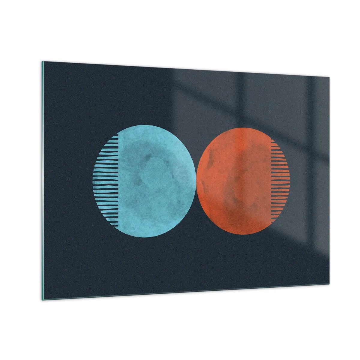 Impression sur verre - Image sur verre - Cercles abstraits en bleu et orange - 100x70cm - Seulement la géométrie ? - Décoration murale moderne pour le salon et la chambre ARTTOR