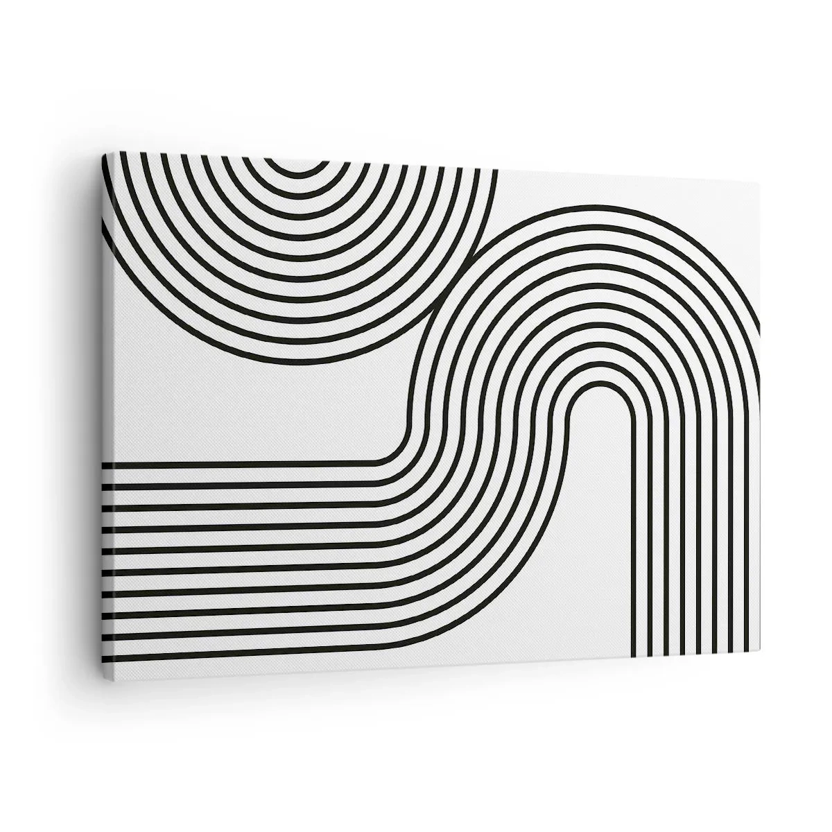 Impression sur toile - Image sur toile - Une peinture abstraite avec des lignes noires créant des motifs géométriques sur un fond blanc. - 70x50cm - En plein virage - Décoration murale moderne pour le salon et la chambre ARTTOR