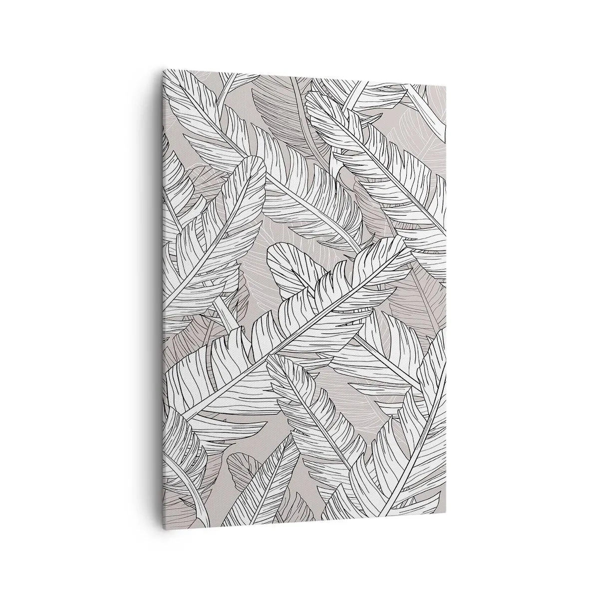 Impression sur toile - Image sur toile - Motif noir et blanc avec des feuilles de bananier sur un fond clair - 70x100cm - Un tourbillon de plumes - Décoration murale moderne pour le salon et la chambre ARTTOR
