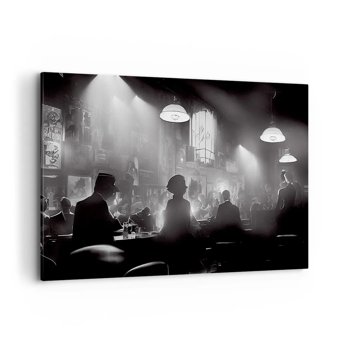 Impression sur toile - Image sur toile - Scène de boîte de nuit de jazz en noir et blanc - 120x80cm - Dans une ambiance jazz - Décoration murale moderne pour le salon et la chambre ARTTOR