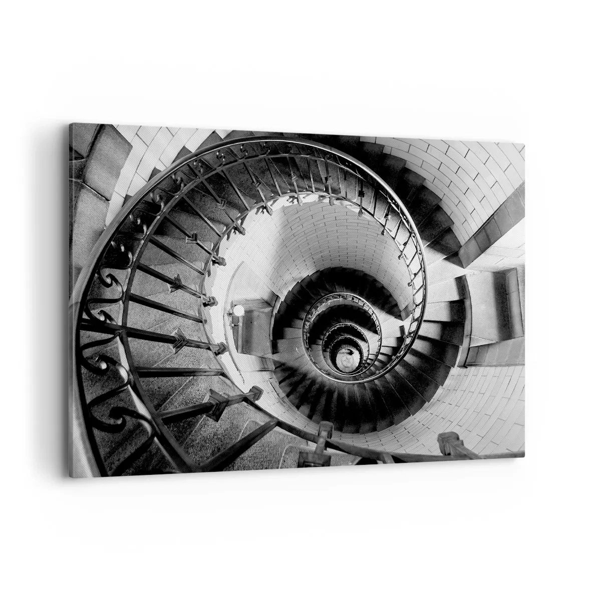 Impression sur toile - Image sur toile - Photographie en noir et blanc d'un escalier en colimaçon avec une perspective de haut en bas - 100x70cm - De plus en plus haut - Décoration murale moderne pour le salon et la chambre ARTTOR