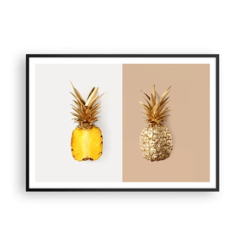 Affiche dans un cadre noir - Poster - La moitié d'un ananas frais et doré sur un fond contrasté - 100x70cm - Ananas pour nous - Décoration murale moderne pour le salon et la chambre ARTTOR