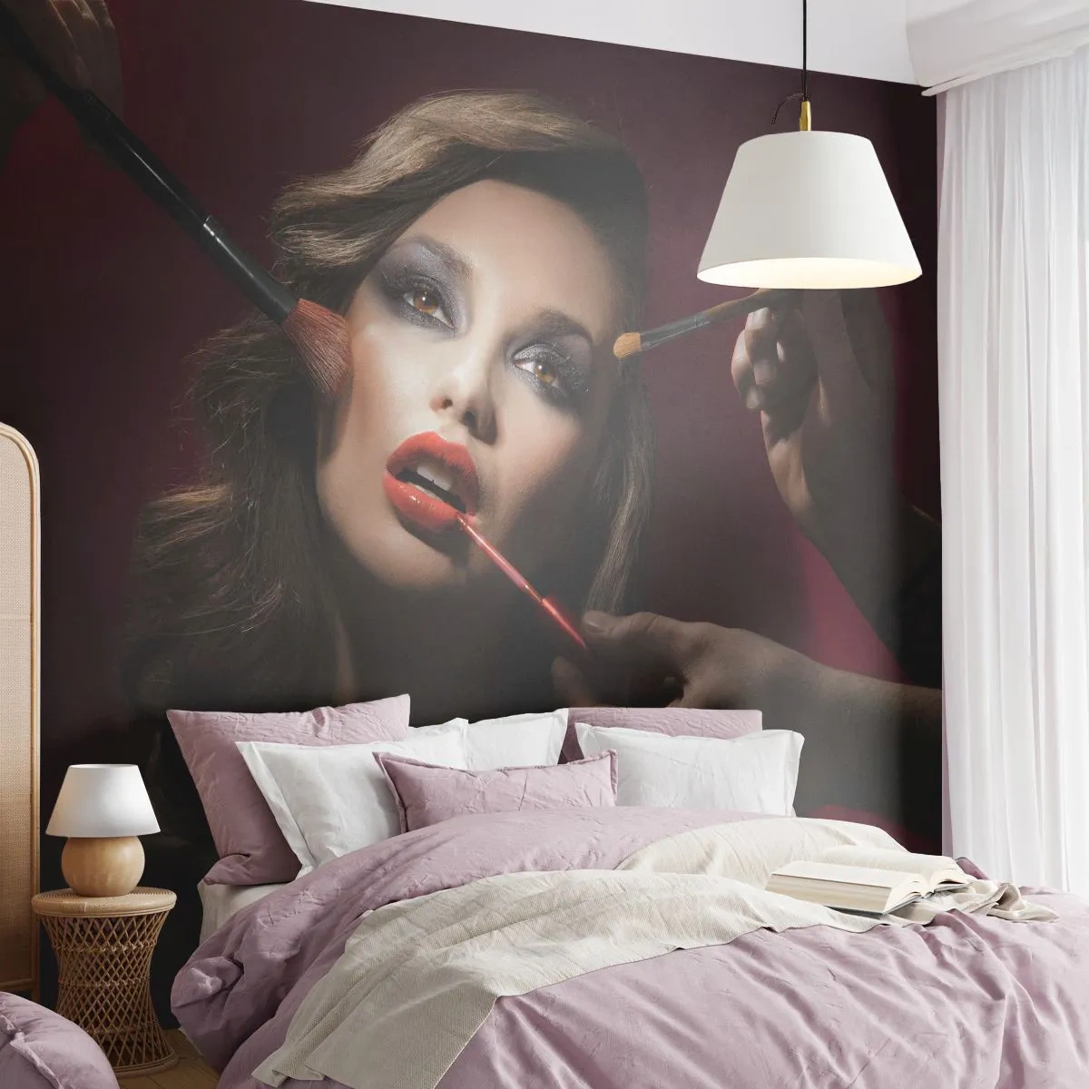 Papier Peint Autocollant Deluxe Sticker - Belle rêveuse - Femme, Se maquiller, Actrice - 200x140 cm