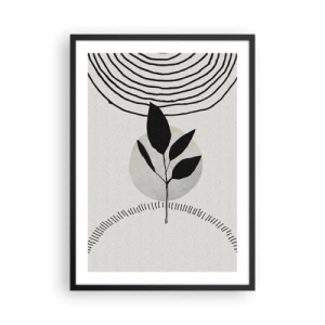 Affiche dans un cadre noir - Poster - Illustration de feuille minimaliste avec des motifs géométriques - 50x70cm - Composition : rituels de la nature - Décoration murale moderne pour le salon et la chambre ARTTOR