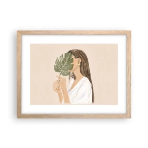 Affiche dans un chêne clair - Poster - Portrait mystérieux avec un éventail - 40x30 cm