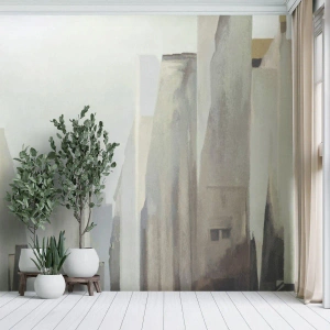 Papier Peint Photo Premium Sand - Gratte-ciels abstraits aux tons pastel - 100x70cm - Rêve de la ville - Décoration murale moderne pour le salon et la chambre ARTTOR