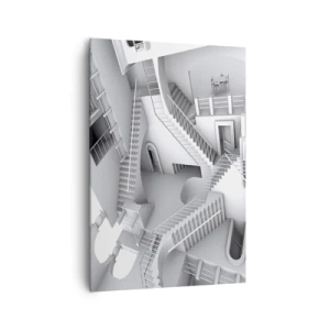 Impression sur toile - Image sur toile - Une composition abstraite d'escaliers dans un agencement spatial surréaliste - 70x100cm - Paradoxes spatiaux - Décoration murale moderne pour le salon et la chambre ARTTOR