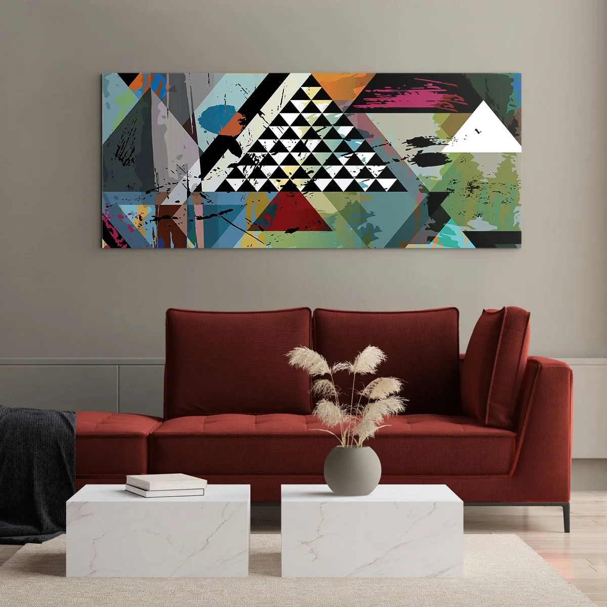 Impression sur verre - Image sur verre - Une composition abstraite de formes géométriques et de couleurs. - 160x50cm - Comme c'est facile - Décoration murale moderne pour le salon et la chambre ARTTOR