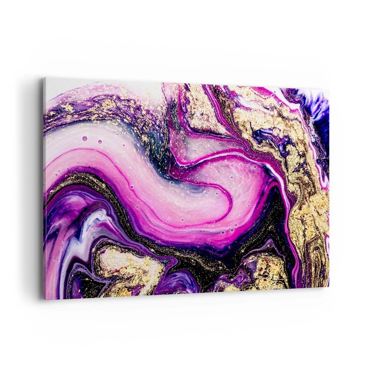 Impression sur toile - Image sur toile - Vagues abstraites dans des tons violets et dorés - 120x80cm - Un instant dans les coulisses - Décoration murale moderne pour le salon et la chambre ARTTOR