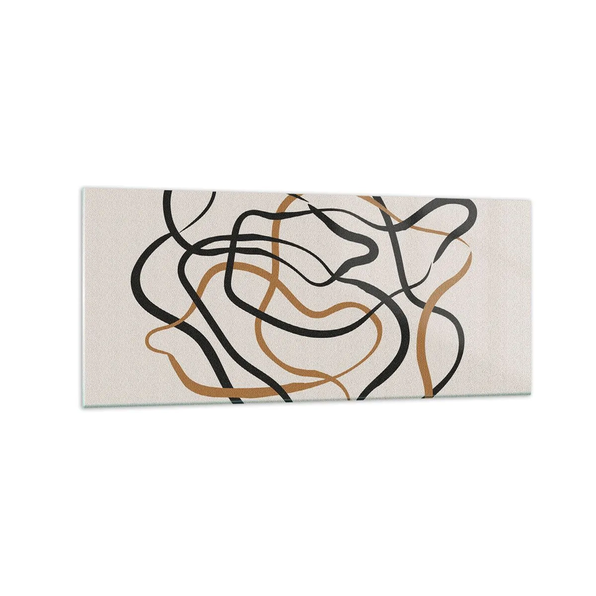 Impression sur verre - Image sur verre - Lignes emmêlées en noir et or sur fond clair - 120x50cm - Tout s'est mal déroulé - Décoration murale moderne pour le salon et la chambre ARTTOR
