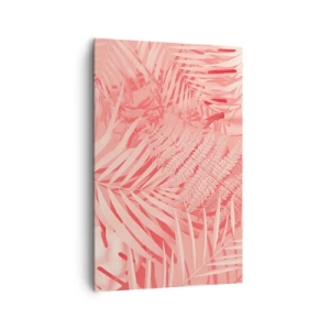 Impression sur toile - Image sur toile - Feuilles tropicales roses dans un style délicat et minimaliste - 80x120cm - Concept de rose - Décoration murale moderne pour le salon et la chambre ARTTOR