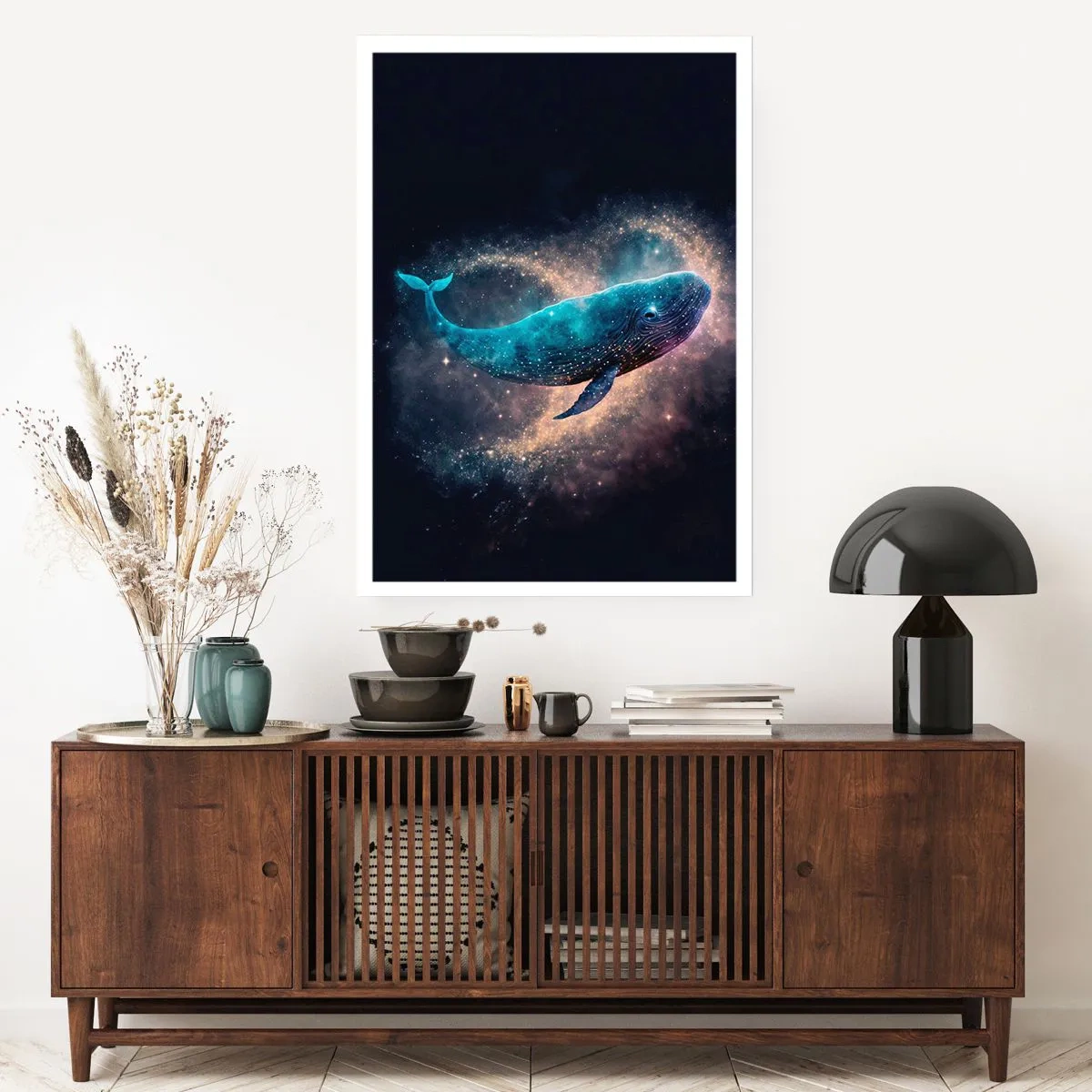 Affiche - Poster - Une baleine spatiale entourée d'une nébuleuse d'étoiles sur fond noir. - 50x70cm - Un tel monde existe… - Décoration murale moderne pour le salon et la chambre ARTTOR
