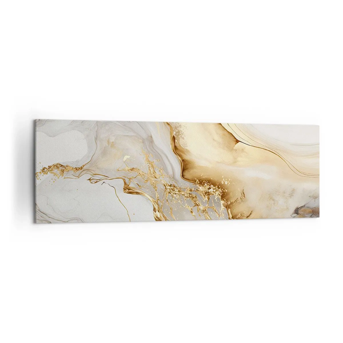 Impression sur toile - Image sur toile - Motifs abstraits dorés et marbrés sur fond clair - 160x50cm - Abstraction : beauté et bonté - Décoration murale moderne pour le salon et la chambre ARTTOR