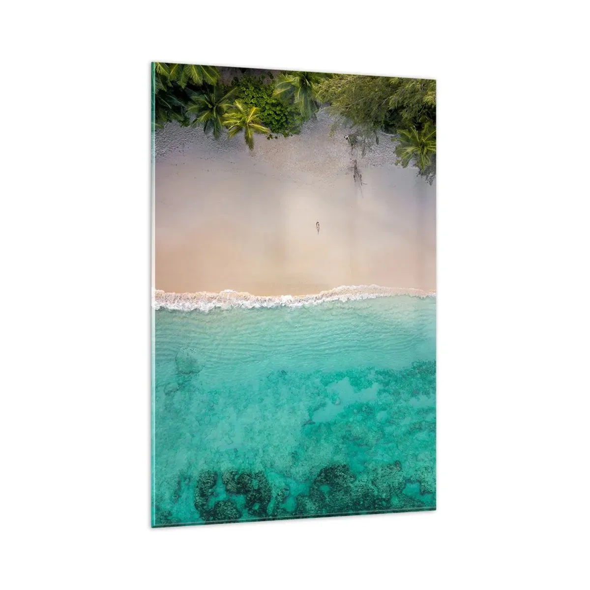Impression sur verre - Image sur verre - Vue aérienne d'une plage tropicale aux eaux turquoises - 80x120cm - Plage paradisiaque - Décoration murale moderne pour le salon et la chambre ARTTOR