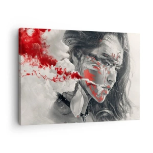 Impression sur toile - Image sur toile - Portrait artistique d'une femme aux accents rouges abstraits - 70x50cm - Dans les fumées de l'absurde - Décoration murale moderne pour le salon et la chambre ARTTOR
