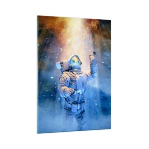 Impression sur verre - Image sur verre - Un astronaute dans l'espace illuminé par des rayons de lumière - 50x70cm - Enfin arrivé - Décoration murale moderne pour le salon et la chambre ARTTOR