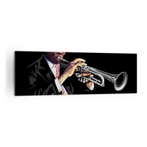 Impression sur toile - Image sur toile - Un musicien jouant de la trompette sur un fond noir - 160x50cm - Le charme de la vieille école - Décoration murale moderne pour le salon et la chambre ARTTOR