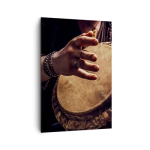 Impression sur toile - Image sur toile - Mains jouant sur un djembé traditionnel - 70x100cm - Au rythme du coeur - Décoration murale moderne pour le salon et la chambre ARTTOR