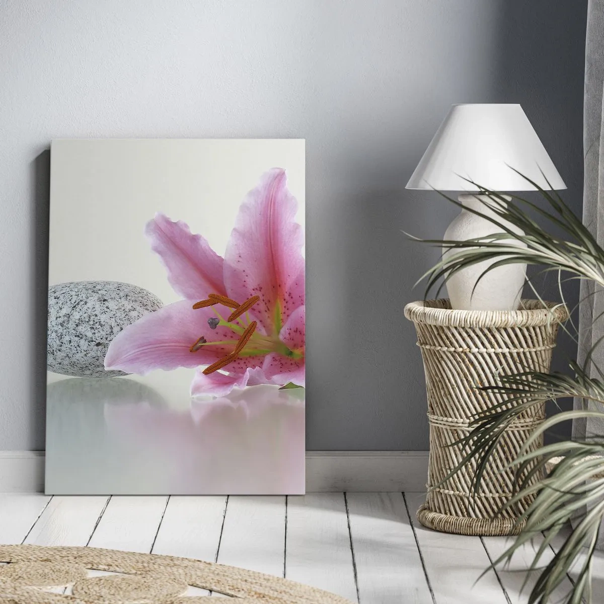 Impression sur toile - Image sur toile - Étude de rose, gris et blanc - 65x120 cm