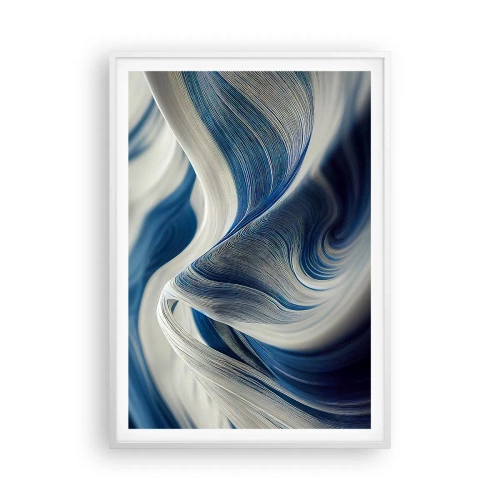 Affiche dans un cadre blanc - Poster - La fluidité du bleu et du blanc - 70x100 cm