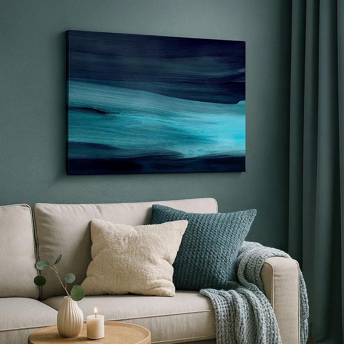 Impression sur toile - Image sur toile - De subtiles vagues abstraites dans des tons bleus foncés - 70x50cm - Suivez le courant - Décoration murale moderne pour le salon et la chambre ARTTOR
