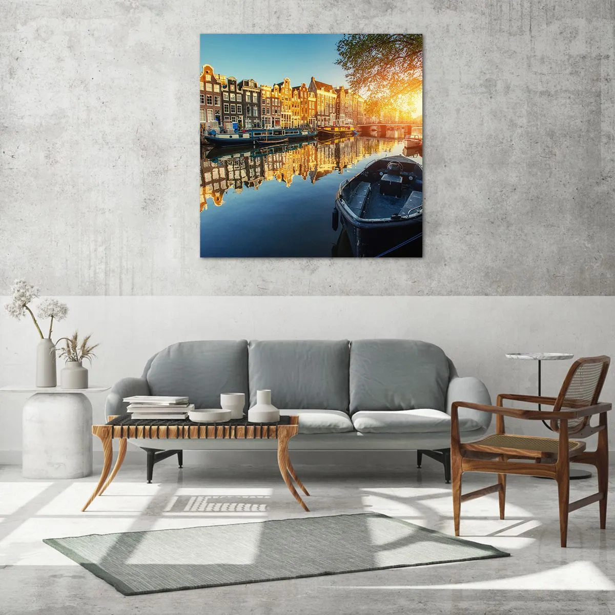 Impression sur verre - Image sur verre - Début de journée à Amsterdam - 70x70 cm