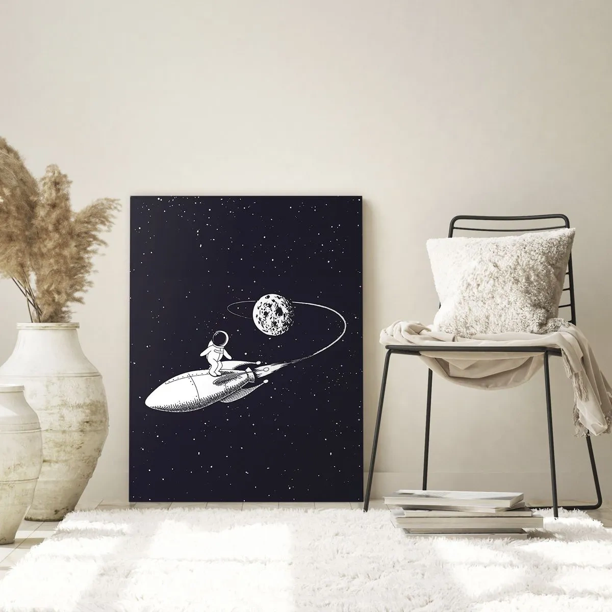 Impression sur verre - Image sur verre - Astronaute sur une fusée dans l'espace - 70x100cm - Surfeur de l'espace - Décoration murale moderne pour le salon et la chambre ARTTOR