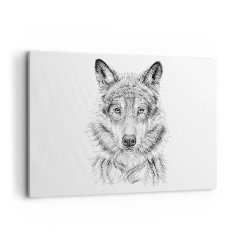 Impression sur toile - Image sur toile - Croquis d'une tête de loup dans un style monochrome sur fond blanc - 120x80cm - Un leader né - Décoration murale moderne pour le salon et la chambre ARTTOR