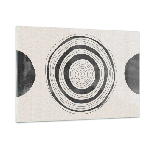 Impression sur verre - Image sur verre - Motif abstrait noir et blanc avec des cercles concentriques - 120x80cm - Ce qui est important c'est ce qu'il y a entre les deux - Décoration murale moderne pour le salon et la chambre ARTTOR