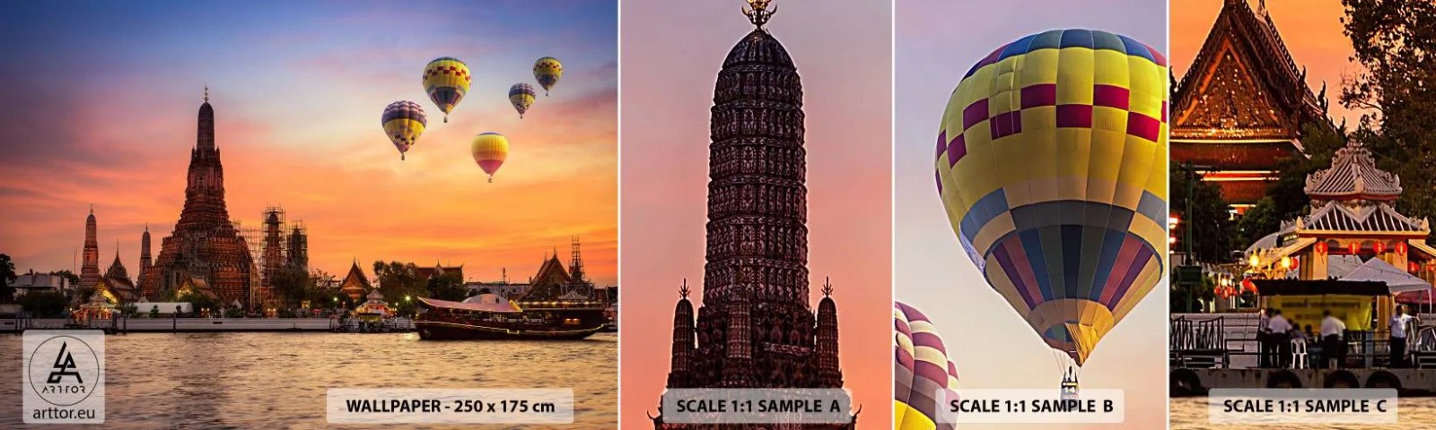 Échantillon de Papier Peint Autocollant Deluxe Sticker - C'est ici que naissent les contes de fées - Bangkok, Temple de l'Aube, Thaïlande - 100x30 cm