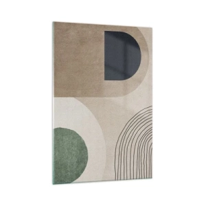 Impression sur verre - Image sur verre - Formes géométriques dans les tons beige et vert - 70x100cm - La douceur de l'ovale - Décoration murale moderne pour le salon et la chambre ARTTOR