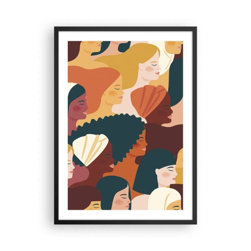 Affiche dans un cadre noir - Poster - Graphiques colorés montrant des profils féminins - 50x70cm - Uniquement la féminité - Décoration murale moderne pour le salon et la chambre ARTTOR