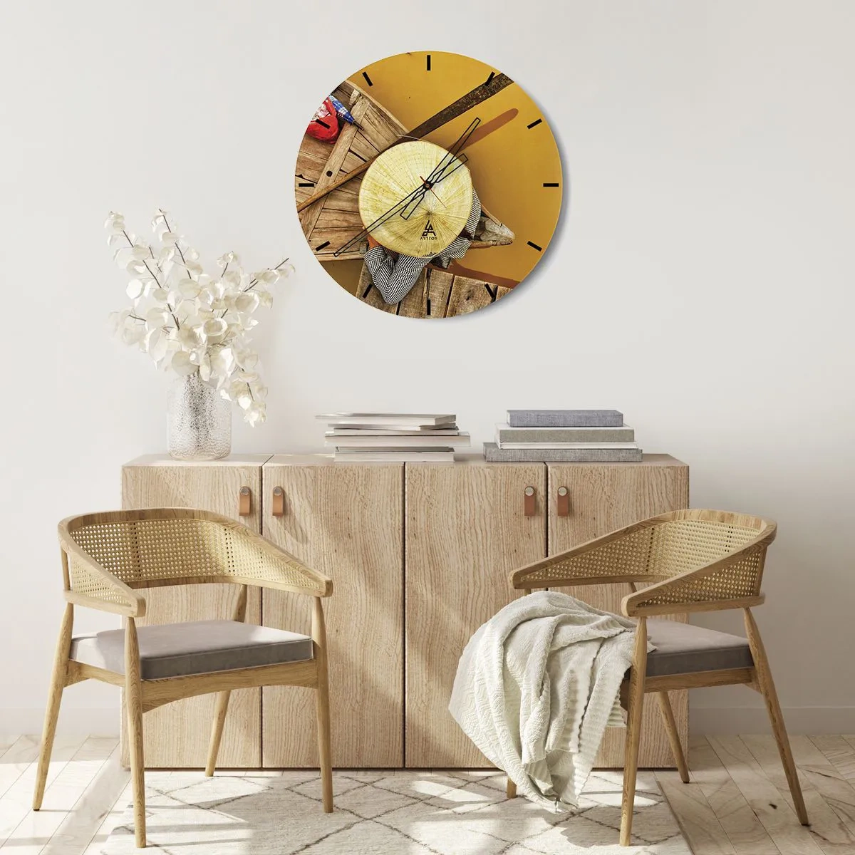 Horloge murale - Pendule murale - La vie sur le fleuve Jaune - 40x40 cm