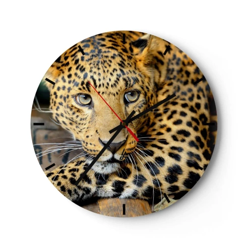 Horloge murale - Pendule murale - Portrait d'un léopard au regard intense - 30x30cm - N'aie pas peur, viens - Décoration murale moderne pour le salon, la cuisine et la chambre ARTTOR