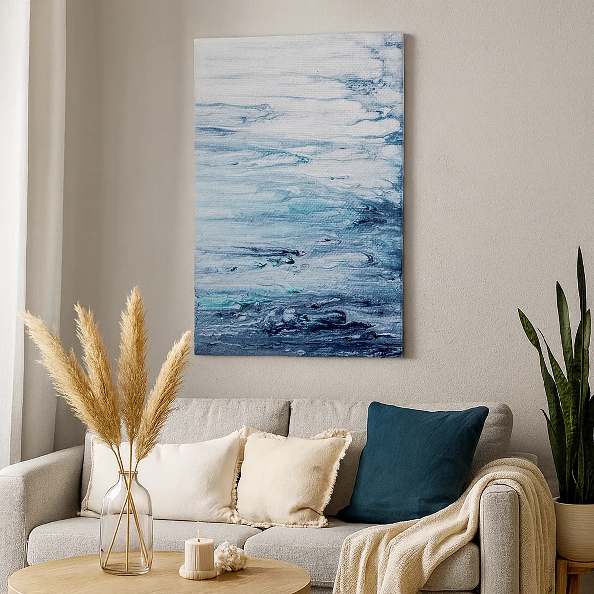 Impression sur toile - Image sur toile - Des stries bleues et blanches abstraites ressemblant à des glaçons - 50x70cm - Une glace bleue - Décoration murale moderne pour le salon et la chambre ARTTOR