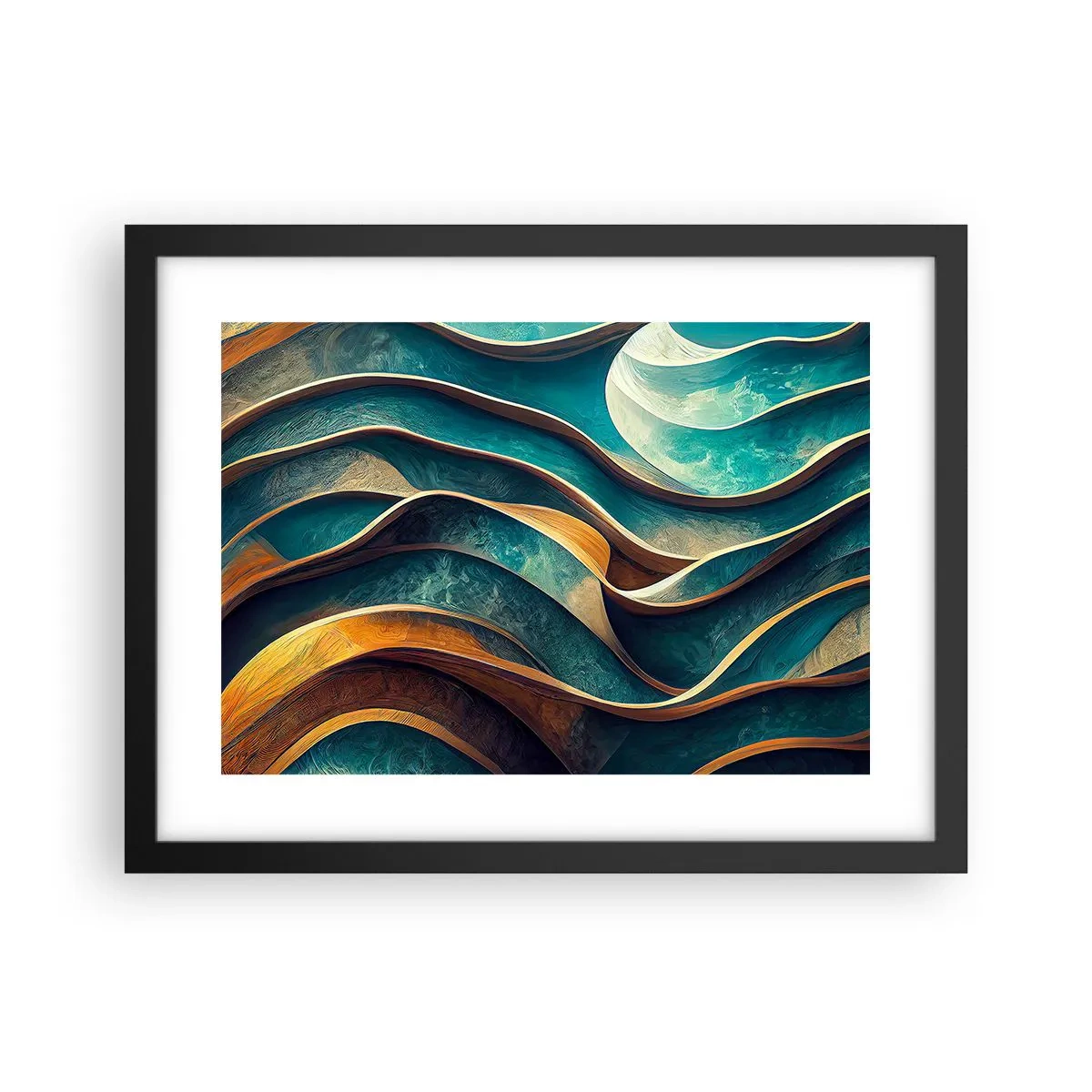 Affiche dans un cadre noir - Poster - Méandres de bleu - 40x30 cm