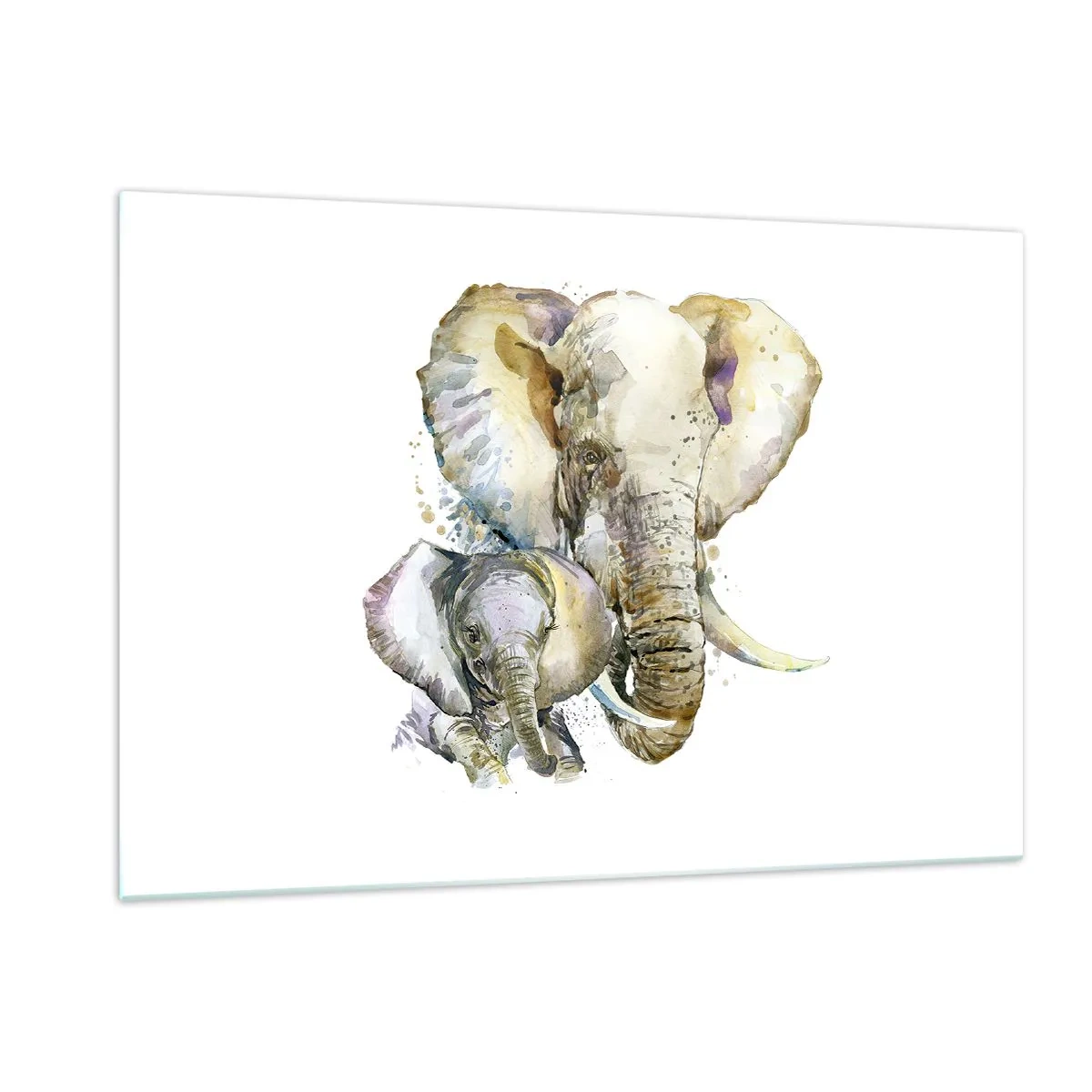 Impression sur verre - Image sur verre - Éléphants artistiques en style aquarelle sur fond blanc - 120x80cm - Rien ne peut égaler maman - Décoration murale moderne pour le salon et la chambre ARTTOR