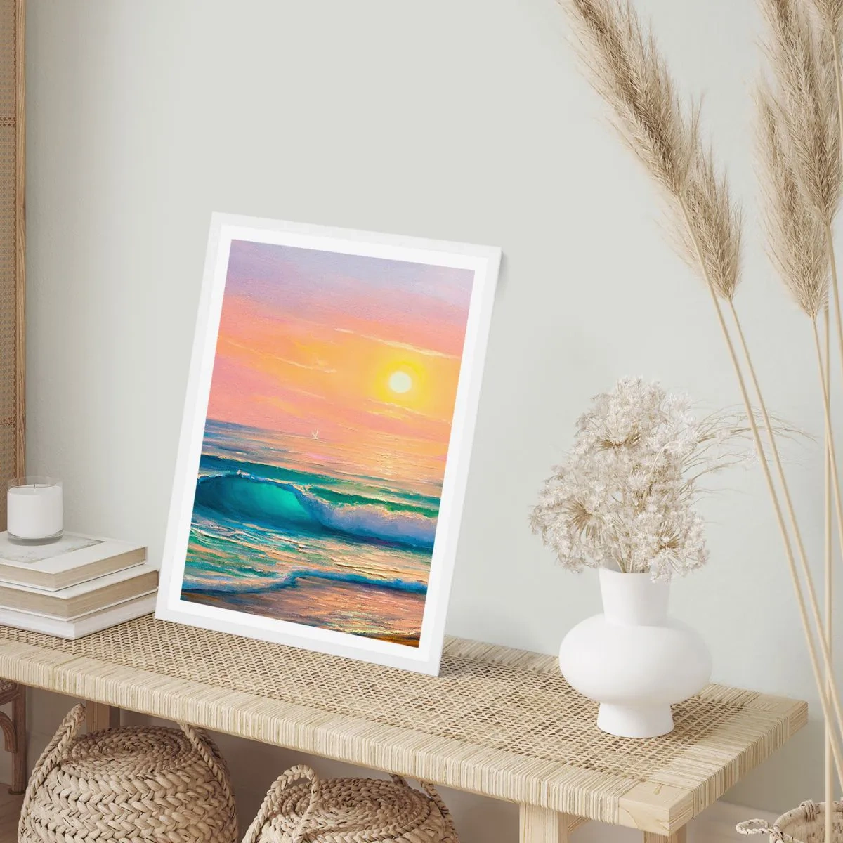 Affiche dans un cadre blanc - Poster - Le chant turquoise des vagues - 30x40 cm