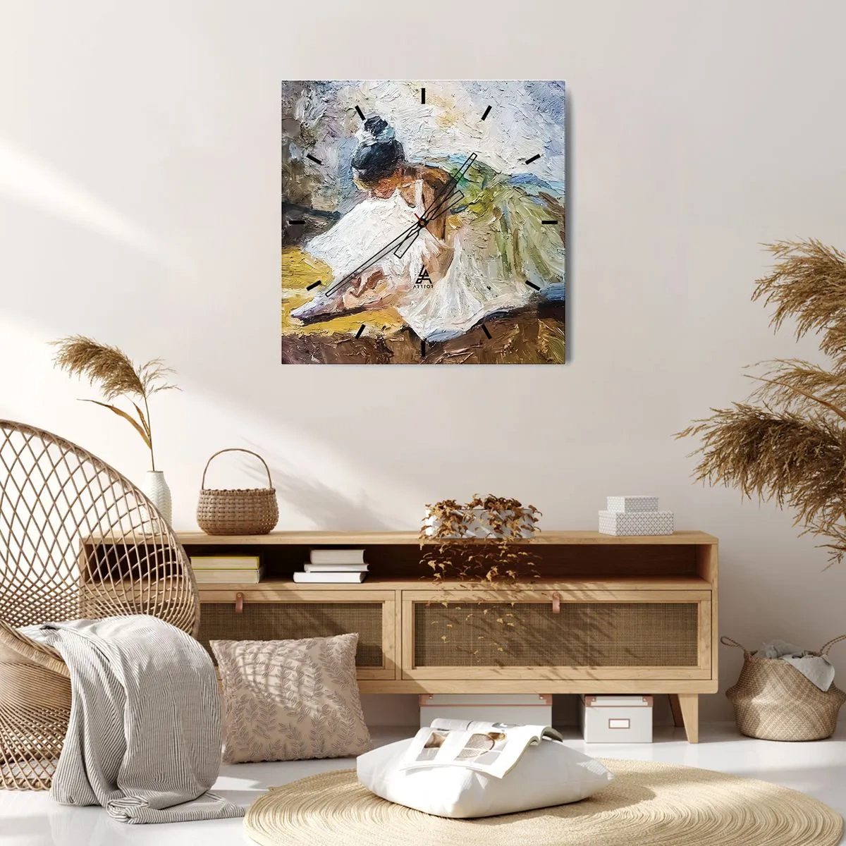 Horloge murale - Pendule murale - Une ballerine en robe blanche dans un style pictural sur un fond impressionniste. - 30x30cm - D'après un tableau de Degas - Décoration murale moderne pour le salon et la chambre ARTTOR
