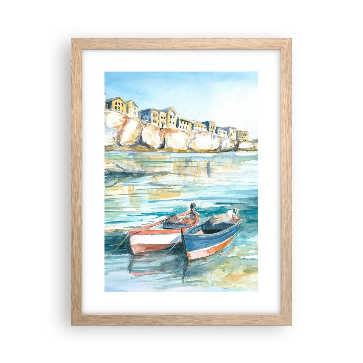 Affiche dans un chêne clair - Poster - Paysage dans l'azur - 30x40 cm