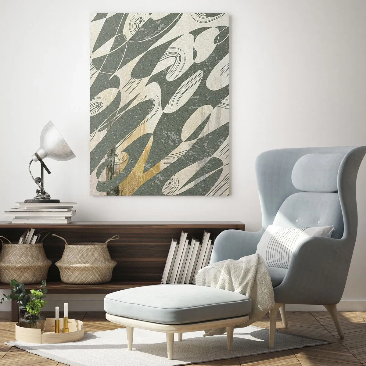 Impression sur verre - Image sur verre - Formes dynamiques dans des tons de vert et d'or - 70x100cm - Abstraction rythmique - Décoration murale moderne pour le salon et la chambre ARTTOR