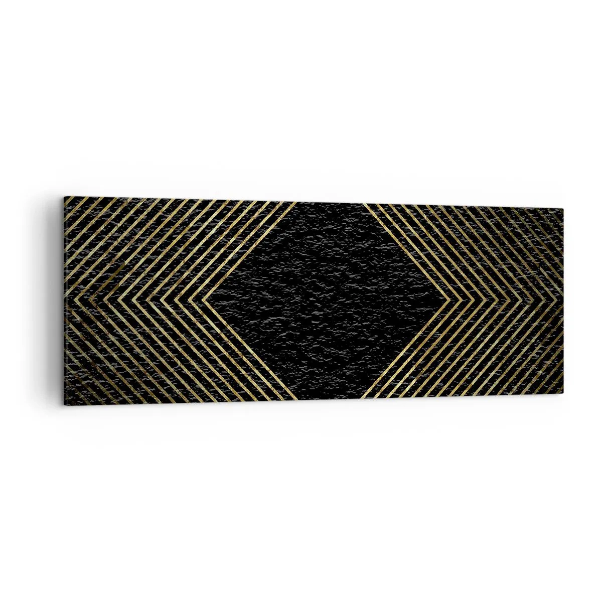 Impression sur toile - Image sur toile - Fond noir avec un motif géométrique de lignes dorées - 140x50cm - Géométrie dans un style glamour - Décoration murale moderne pour le salon et la chambre ARTTOR