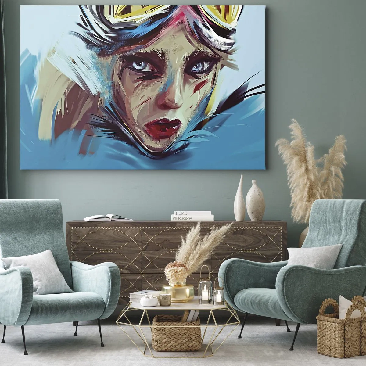 Impression sur toile - Image sur toile - Portrait d'une femme aux couleurs dynamiques et au style abstrait - 70x50cm - Guerrière errante - Décoration murale moderne pour le salon et la chambre ARTTOR