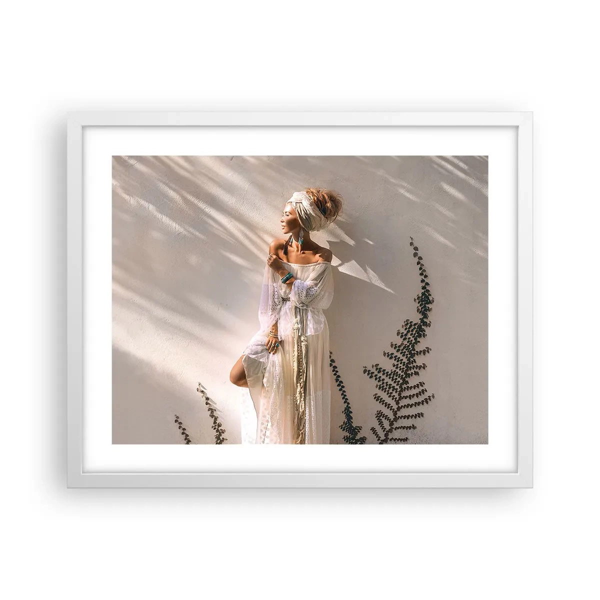 Affiche dans un cadre blanc - Poster - Le soleil et la fille - 50x40 cm