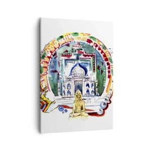 Impression sur toile - Image sur toile - Une illustration colorée de l'architecture indienne - 50x70cm - Équilibre mondial hindou - Décoration murale moderne pour le salon et la chambre ARTTOR