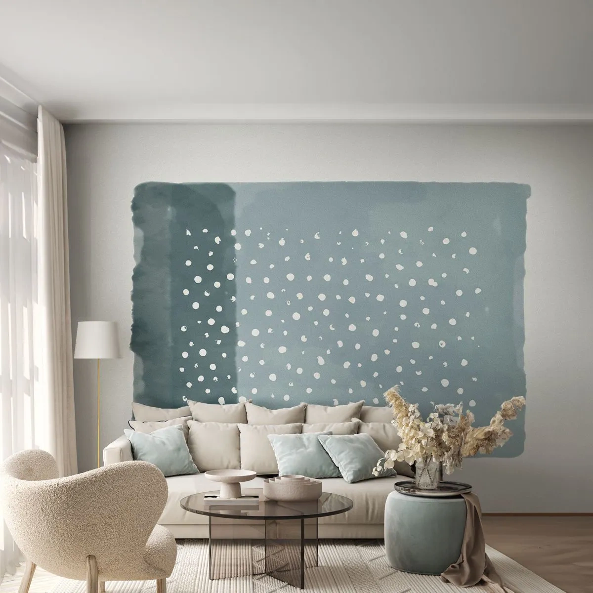 Papier Peint Photo Premium Sand - Peinture à l'aquarelle abstraite dans des tons bleus avec des points - 100x70cm - Évolution de bleus - Décoration murale moderne pour le salon et la chambre ARTTOR
