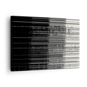 Impression sur toile - Image sur toile - Composition abstraite de lignes en noir et blanc contrastés - 70x50cm - Ondes et vibrations - Décoration murale moderne pour le salon et la chambre ARTTOR