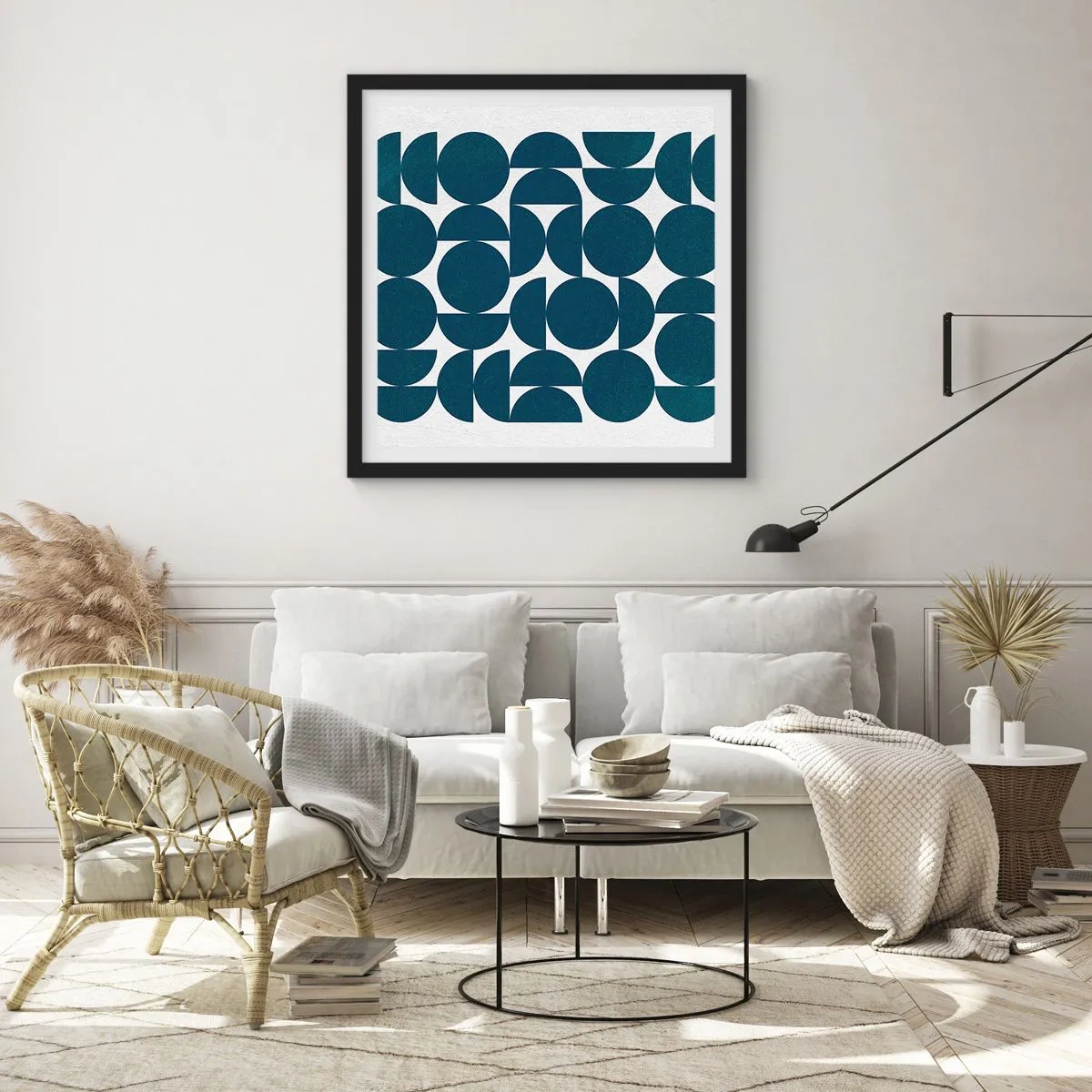 Affiche dans un cadre noir - Poster - Cercles et demi-cercles - 30x30 cm
