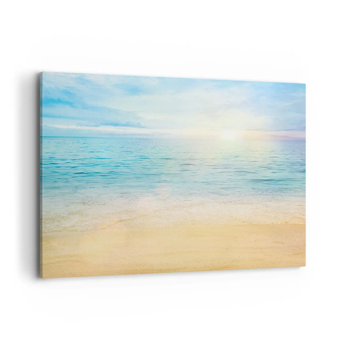 Impression sur toile - Image sur toile - Une plage avec une mer turquoise et un ciel clair - 120x80cm - Le grand bleu - Décoration murale moderne pour le salon et la chambre ARTTOR