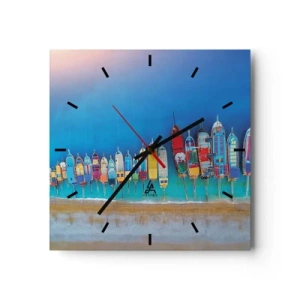 Horloge murale - Pendule murale - Des bateaux colorés alignés en rangée sur le rivage - 30x30cm - Une vue à vol d'oiseau - Décoration murale moderne pour le salon et la chambre ARTTOR